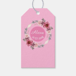Étiquettes-cadeau Balise cadeau d'anniversaire mignonne rose Flower
