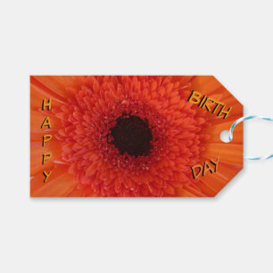 Étiquettes-cadeau Balise cadeau d'anniversaire Orange Gerbera Gros p