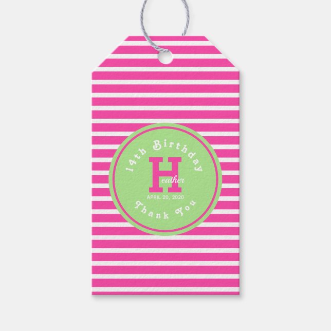 Étiquettes-cadeau Balise cadeau d'anniversaire Pink ⎮ Blanc Vert (Devant)
