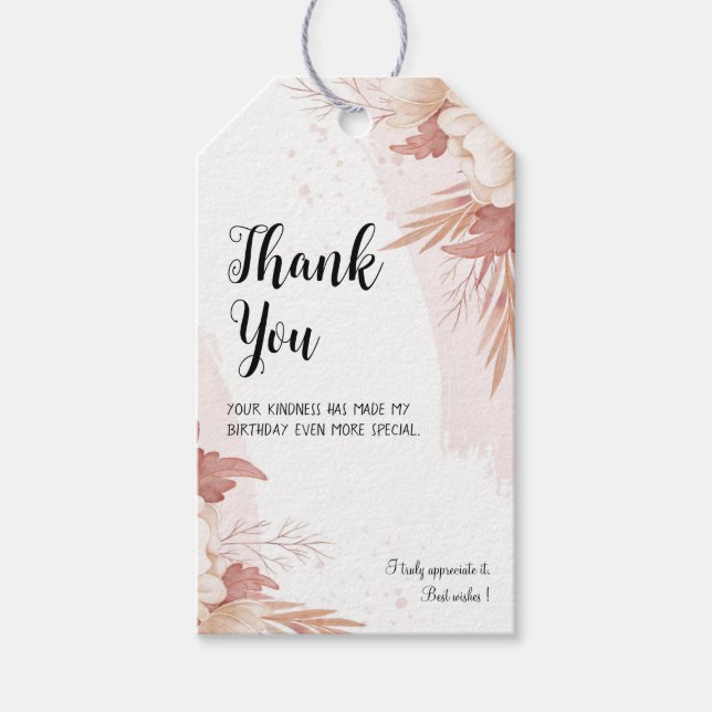 Étiquettes-cadeau Balise cadeau d'anniversaire rose Floral (Devant)