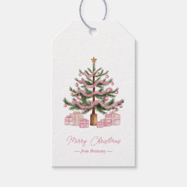 Étiquettes-cadeau Balise cadeau d'arbre de Noël rose (Devant)