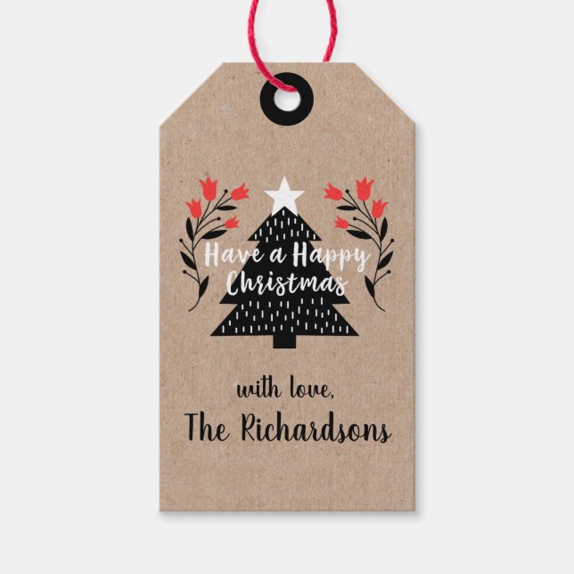 Étiquettes-cadeau Balise cadeau d'arbre de Noël rustique Kraft (Devant)