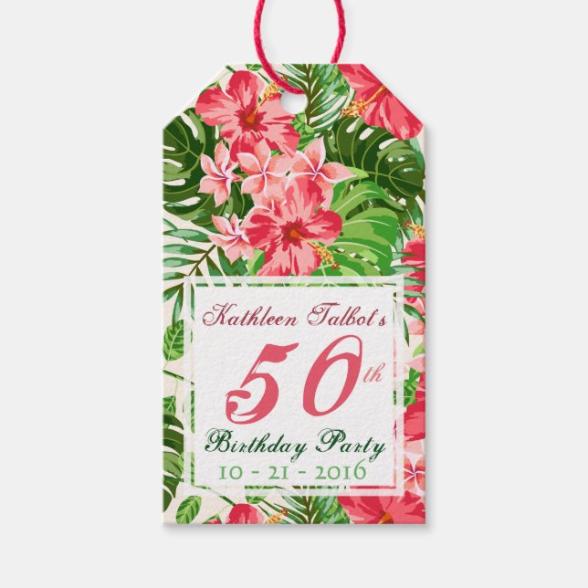 Étiquettes-cadeau Balise cadeau de 50e anniversaire de l'hibiscus ro (Devant)