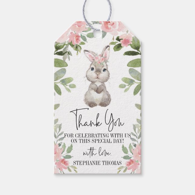 Étiquettes-cadeau Balise cadeau de Baby shower de lapin rose (Devant)