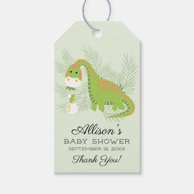 Étiquettes-cadeau Balise cadeau de Baby shower Dino Love Boys (Devant)