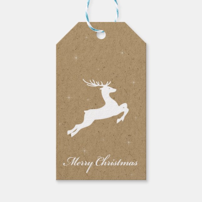 Étiquettes-cadeau Balise cadeau de cerf blanc Kraft simulé (Devant)