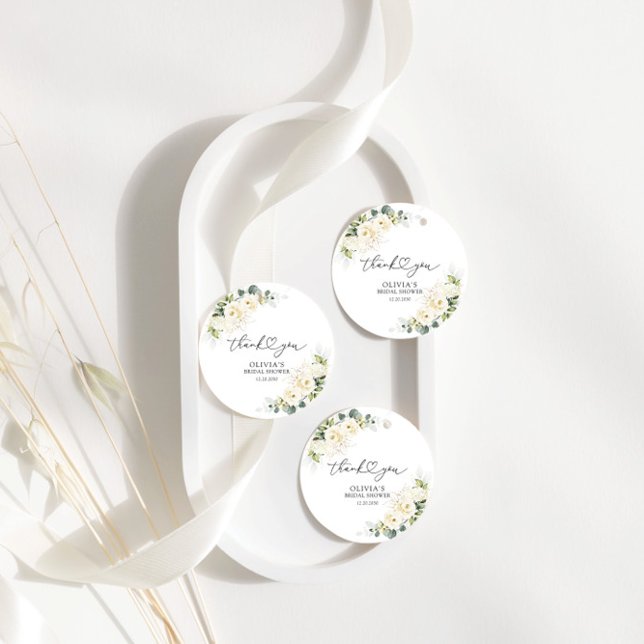 Étiquettes Cadeau Balise cadeau de Fête des mariées de roses blanche (Créateur téléchargé)