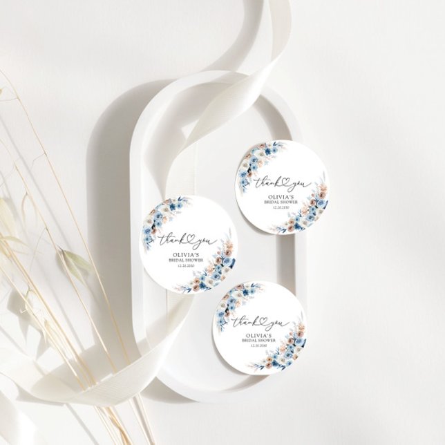 Étiquettes Cadeau Balise cadeau de Fête des mariées Floral Boho bleu (Créateur téléchargé)