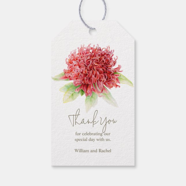 Étiquettes-cadeau Balise cadeau de fleurs de waratah rouge (Dos)