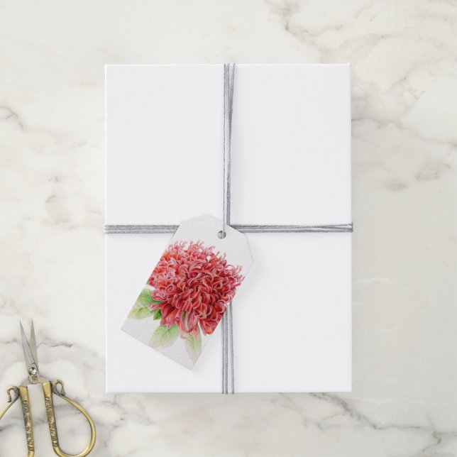 Étiquettes-cadeau Balise cadeau de fleurs de waratah rouge (Avec de la ficelle)