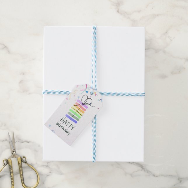 Étiquettes-cadeau Balise cadeau de gâteau d'anniversaire avec Confet (Avec de laficelle)