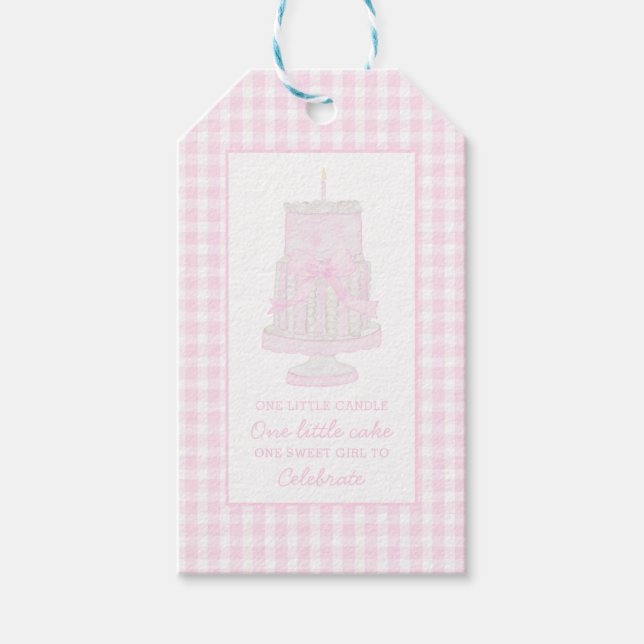 Étiquettes-cadeau Balise cadeau de gâteau d'anniversaire rose preppy (Devant)