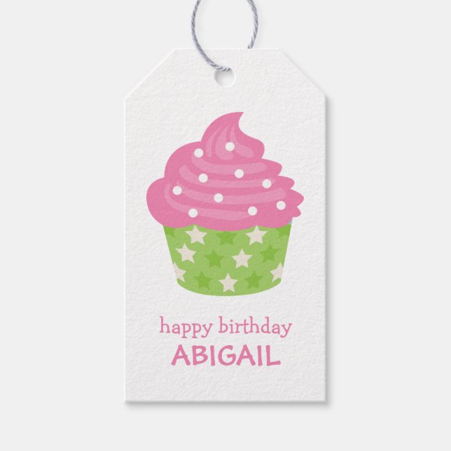 Étiquettes-cadeau Balise cadeau de gâteau rose et vert (Devant)