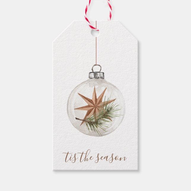 Étiquettes-cadeau Balise cadeau de l'ornementation de Noël rustique (Devant)