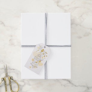 Étiquettes-cadeau Balise cadeau de mariage gris jaune cage d'oiseau