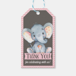 Étiquettes-cadeau Balise cadeau de Merci Baby shower Eléphant fille
