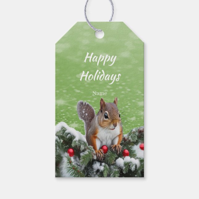 Étiquettes-cadeau Balise cadeau de Noël à l'écureuil (Devant)