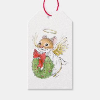 Étiquettes-cadeau Balise cadeau de Noël Angel Mouse avec couronne