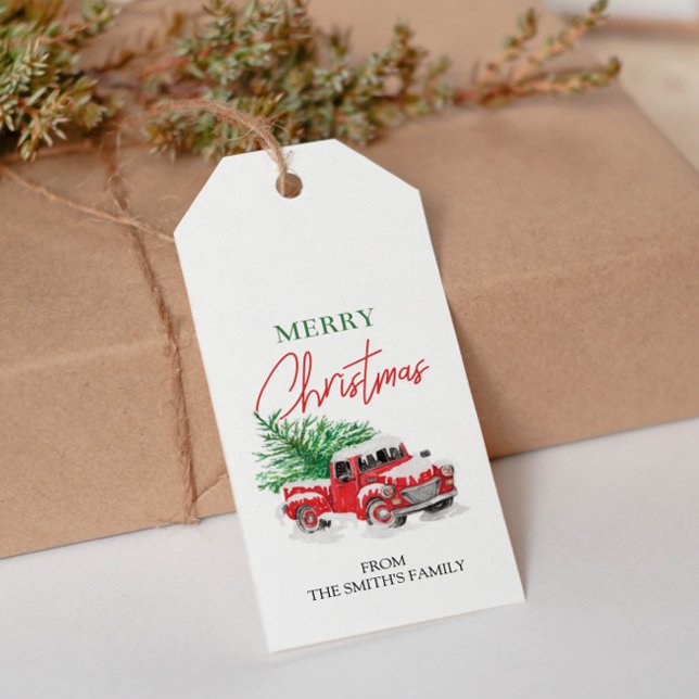 Étiquettes-cadeau Balise Cadeau de Noël Arbre et Camion Rouge Favori (Créateur téléchargé)