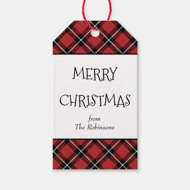 Étiquettes-cadeau Balise cadeau de Noël classique Rouge Noir Tartan  (Devant)