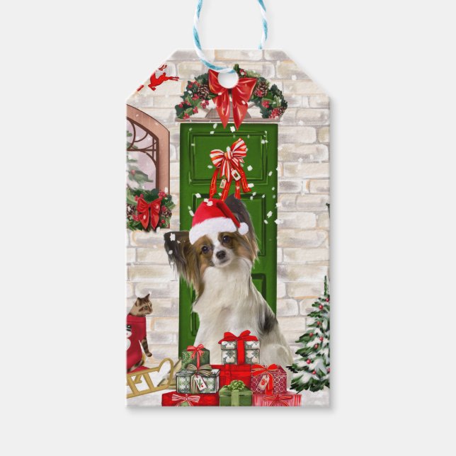 Étiquettes-cadeau Balise cadeau de Noël de chien Papillon (Devant)