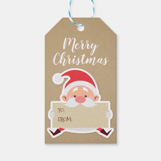 Étiquettes-cadeau Balise cadeau de Noël de Cute Père Noël (Devant)