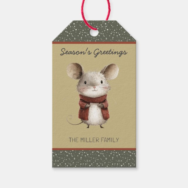 Étiquettes-cadeau Balise cadeau de Noël de la souris Woodland (Devant)