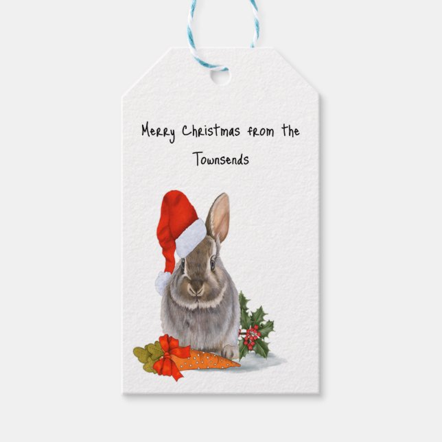 Étiquettes-cadeau Balise cadeau de Noël de lapin confortable (Devant)