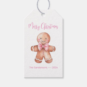 Étiquettes-cadeau Balise cadeau de Noël de l'homme Pink Gingerbread