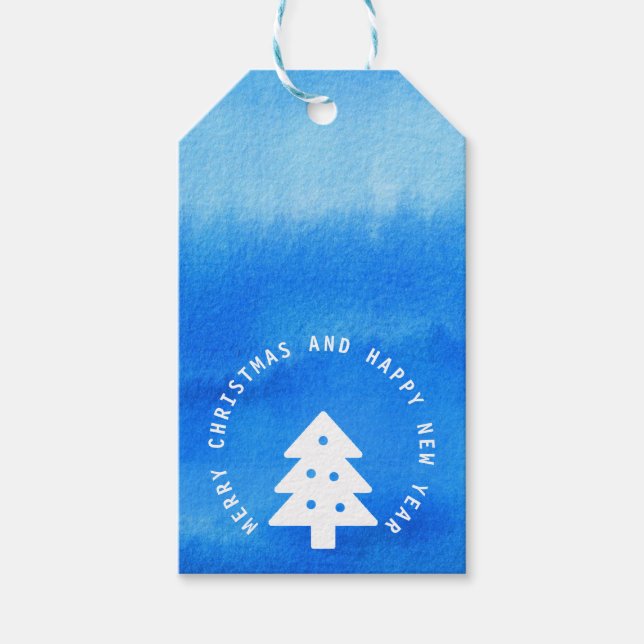 Étiquettes-cadeau Balise cadeau de Noël de pin bleu glace (Devant)