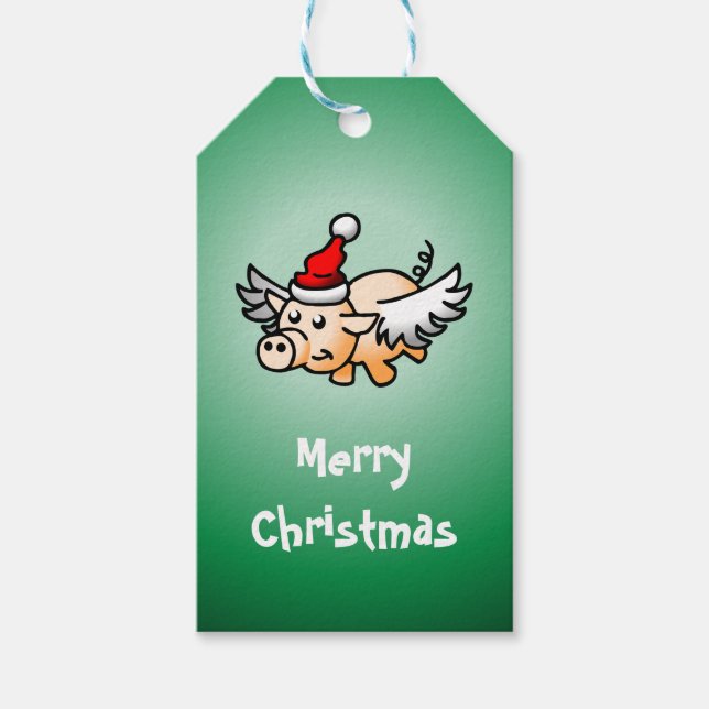 Étiquettes-cadeau Balise cadeau de Noël de porc volant (Devant)