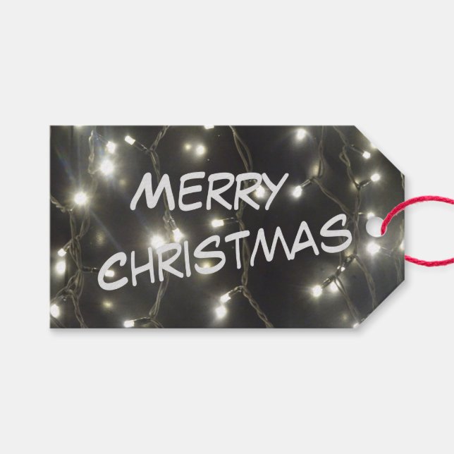 Étiquettes-cadeau Balise cadeau de Noël en argent mousseux (Devant (Horizontal))