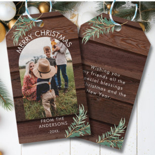 Étiquettes-cadeau Balise cadeau de Noël en bois photo personnalisée