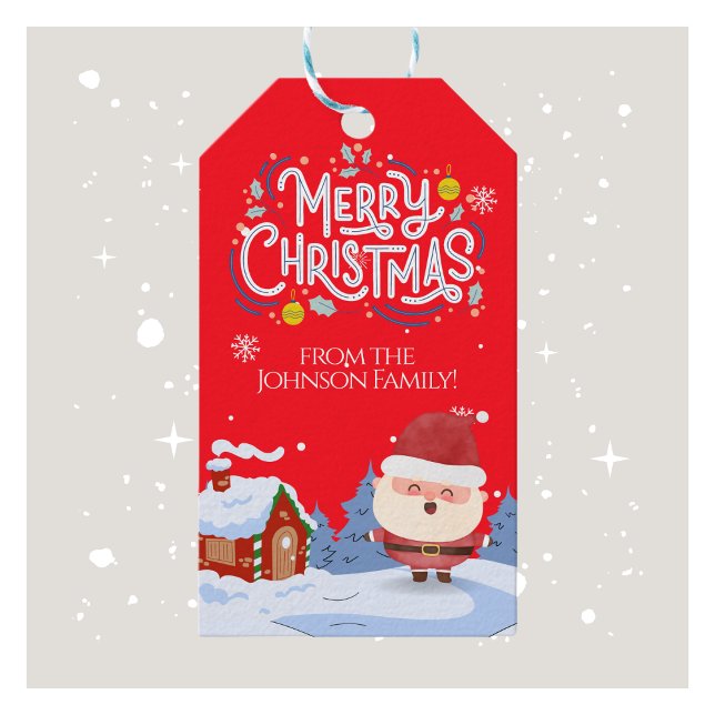 Étiquettes-cadeau Balise cadeau de Noël Festif Nom de famille (Festive Family Name Christmas Gift Tag)