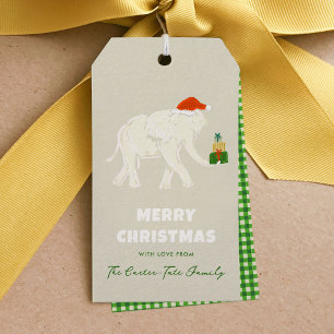 Étiquettes-cadeau Balise cadeau de Noël Festin Blanc Eléphant Joyeux