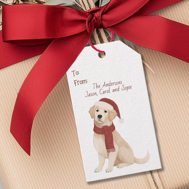 Étiquettes-cadeau Balise cadeau de Noël Golden Retriever in Santa Ha (Golden Retriever in Santa Hat Christmas Gift Tag)