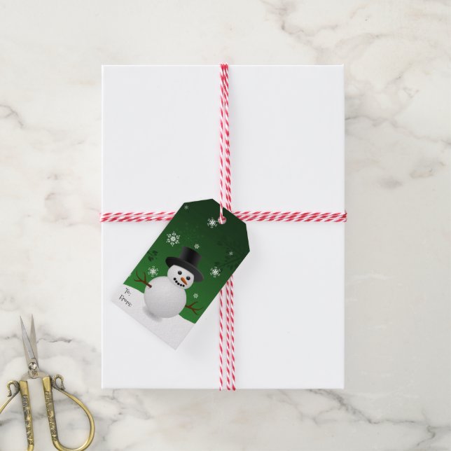 Étiquettes-cadeau Balise cadeau de Noël Green Snowman (Avec de la ficelle)