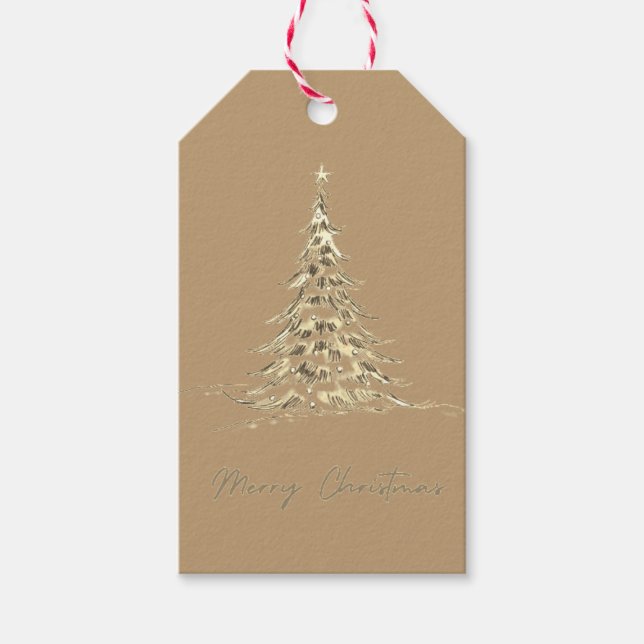 Étiquettes-cadeau Balise cadeau de Noël Joyeux | Arbre de Noël éléga (Devant)