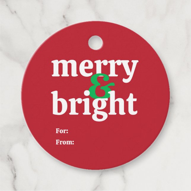 Étiquettes Cadeau Balise cadeau de Noël "Joyeux et brillant" (Devant)