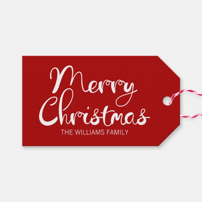 Étiquettes-cadeau Balise cadeau de Noël Joyeux flocon rouge moderne (Devant (Horizontal))