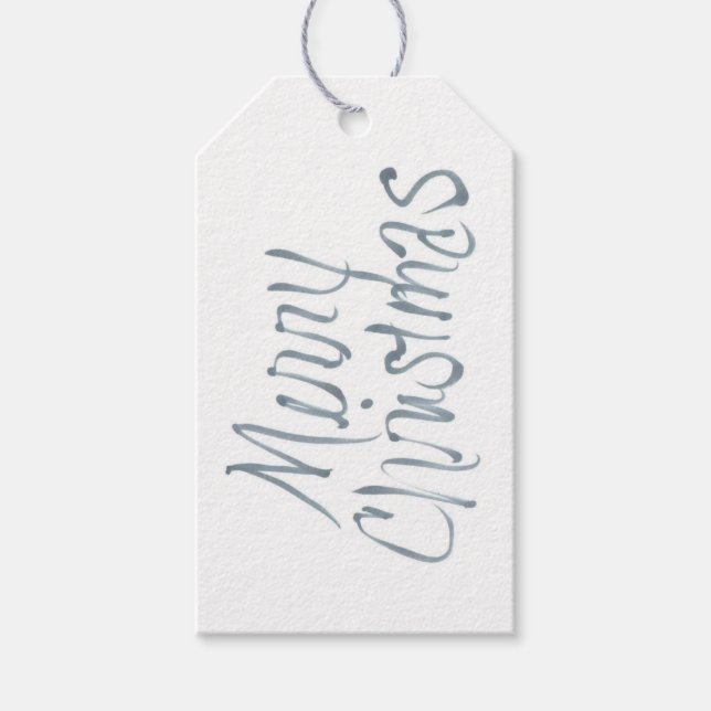 Étiquettes-cadeau Balise cadeau de Noël Joyeux manuscrit en gris (Devant)