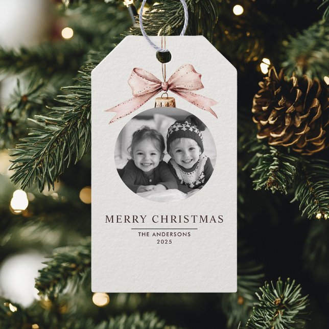 Étiquettes-cadeau "Balise cadeau de Noël Joyeux personnalisé avec ph (Créateur téléchargé)