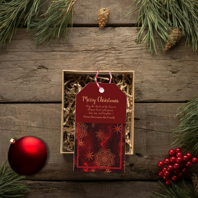 Étiquettes-cadeau Balise cadeau de Noël Joyeux Rouge personnalisée (Red Merry Christmas Personalized Gift Tag)