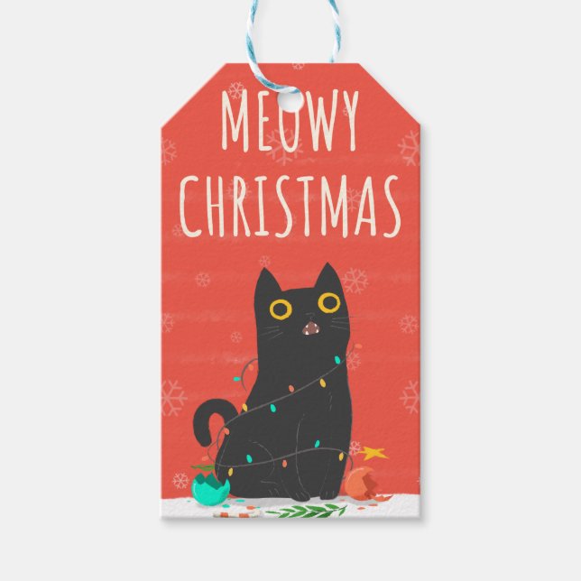 Étiquettes-cadeau Balise cadeau de Noël Kitty de Meowy (Devant)