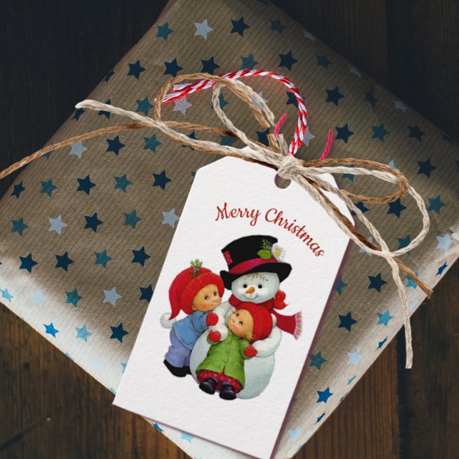 Étiquettes-cadeau Balise cadeau de Noël mignonne avec Mme Snowman (Créateur téléchargé)