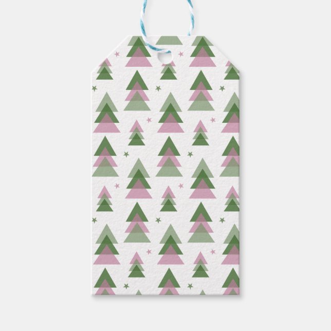 Étiquettes-cadeau Balise cadeau de Noël moderne rose et vert (Devant)