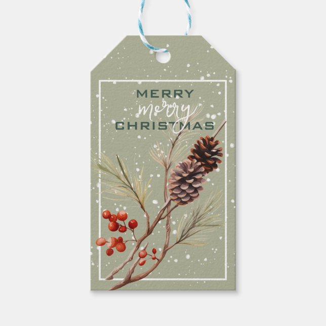 Étiquettes-cadeau Balise cadeau de Noël Pine Cones & Red Berries (Devant)
