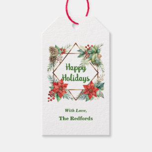 Étiquettes-cadeau Balise cadeau de Noël Poinsettia sur blanc