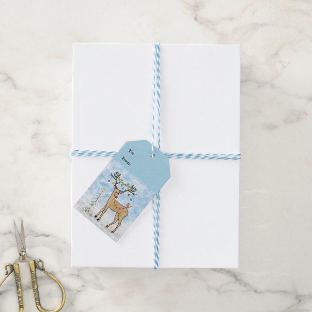 Étiquettes-cadeau Balise cadeau de Noël pour cerfs et oiseaux (Avec de laficelle)