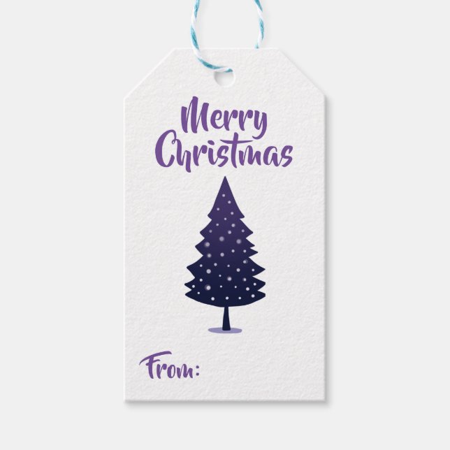 Étiquettes-cadeau Balise cadeau de Noël pourpre Arbre de Noël Joyeux (Devant)